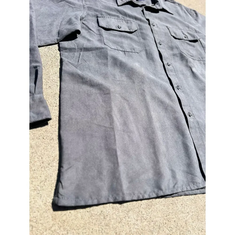 Basic Editions Gray Faux‎ Suede Shirt Men XL Long Sleeve Minimalist Quiet Luxury - Picture 2 of 4